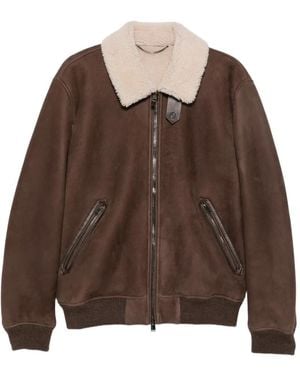 Canali Shearling-Collar Suede Jacket - Brown