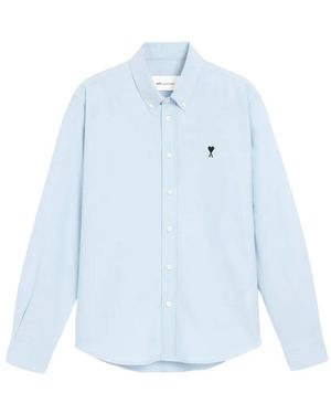 Ami Paris Cotton Shirt With Ami De Coeur - Blue