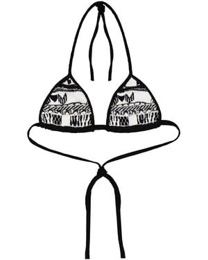 Laneus Intarsia-Knit Logo Bikini Top - Black