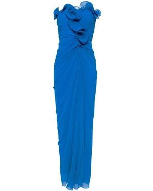 Badgley Mischka Ruffled Georgette Gown - Blue