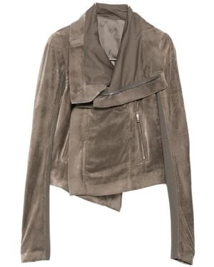 Rick Owens Asymmetric-Zip Velvet Jacket - Natural