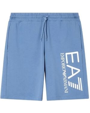 EA7 Pantalones Cortos Con Cordones Y Logo - Azul