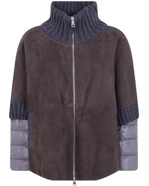 The Jackie Leathers Adele Panelled Suede Coat - Purple