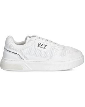 EA7 New Premium Court Logo-Print Panelled Trainers - White