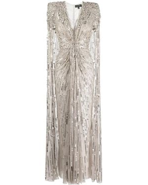 Jenny Packham Lotus Lady Embellished Cape Gown - White