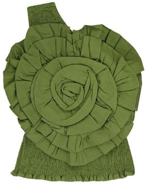 FARM Rio Ruffled One-Shoulder Top - Green