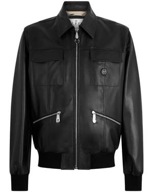 Philipp Plein Palms Leather Jacket - Black