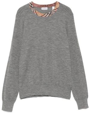 Burberry Pullover mit kariertem Besatz - Grau