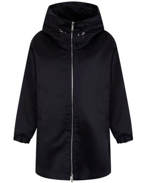 Moorer Hooded Zip-Up Single-Breasted Coat - Blue