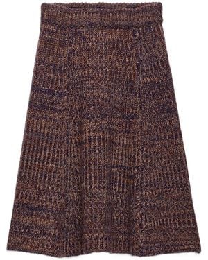 Prada Ribbed Flared Knit Midi Skirt - Purple