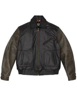 DENIM TEARS Colour-Block Leather Jacket - Black