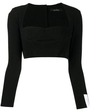 ROKH Cropped Sweetheart Neck Top - Black