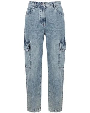 Moorer Lively-101 Acid-Wash Cargo-Pockets Straight-Leg Jeans - Blue