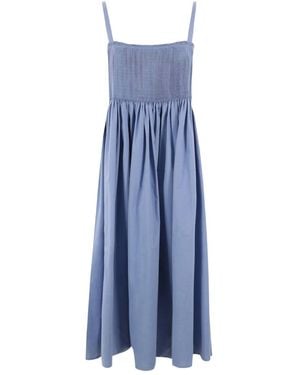 Renata Brenha Shirred-Detail Cotton Midi Dress - Blue