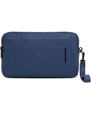 Piquadro Leather Wrist-Strap Clutch Bag - Blue