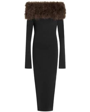 16Arlington Canter Feather-Trim Midi Dress - Black
