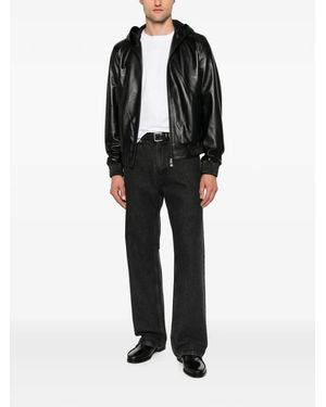 SERGIO MORETTI FIRENZE Hooded Leather Jacket - Black