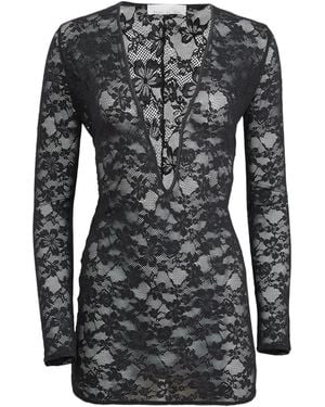 Fleur du Mal Le Stretch Lace Plunge Mini Dress - Black