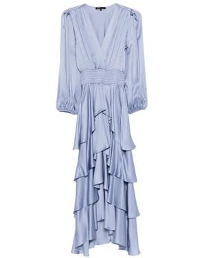 Maje Ruffled V-Neck Midi Dress - Blue