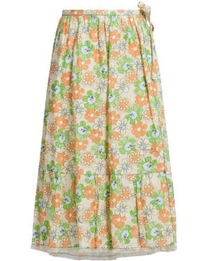 Marni Floral-Print Organic Linen Midi Skirt - Green