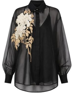 Max Mara Floral-Embroidery Silk Shirt - Black