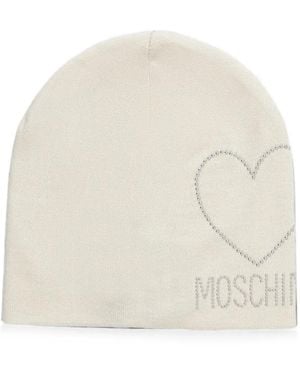 Moschino Crystal-Embellished Heart Beanie Hat - White