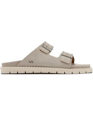 Forsa Curtis Buckle Leather Slides - White