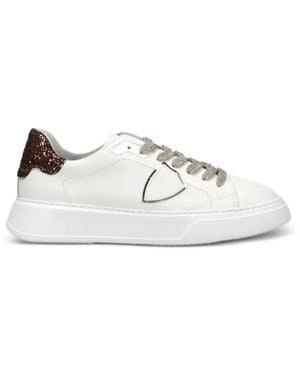 Philippe Model Temple Glitter-Detail Sneakers - White