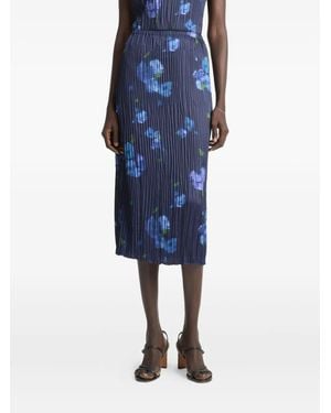 Vince Poppy Blur Midi-Plooirok Met Bloemenprint - Blauw