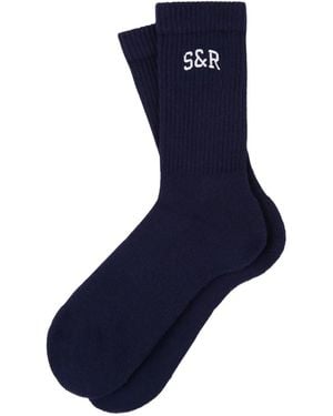 Sporty & Rich Ribbed Logo Socks - Blue