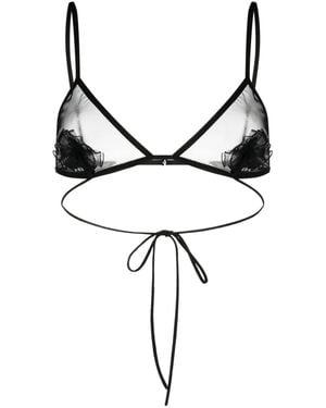 Nensi Dojaka Flower-Appliqué Triangle Bra - Black