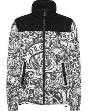 Philipp Plein Tattoo-Print Puffer Jacket - Black