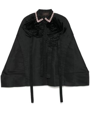 Biyan Floral Pleated Poncho - Black