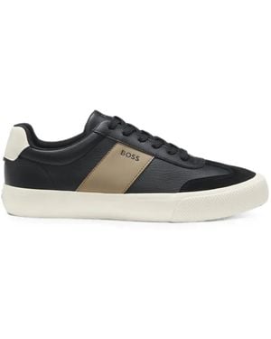 BOSS Leather-Trim Trainers - Black