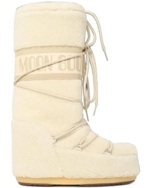 Moon Boot Icon Fleece Lace-Up Boots - Natural