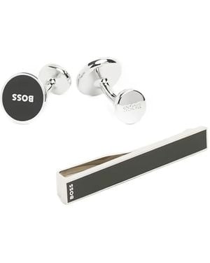 BOSS Tie-Clipe Round Logo Cufflinks - White