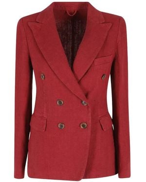 Kiltie Double-Breasted Peak-Lapel Blazer - Red