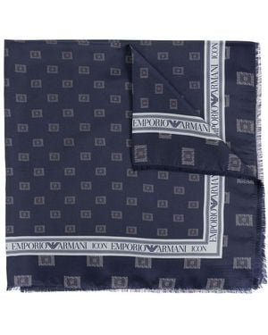 Emporio Armani モノグラム スカーフ - ブルー