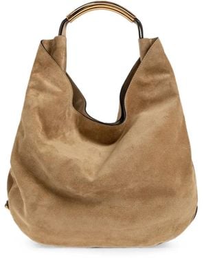 Moschino Medium Handle Me Suede Tote Bag - Natural