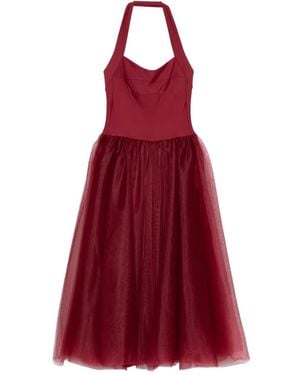 Atu Body Couture Halterneck Tulle-Skirt Midi Dress - Red