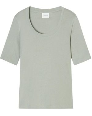 Closed Wide-Neck Short-Sleeve T-Shirt - Grey