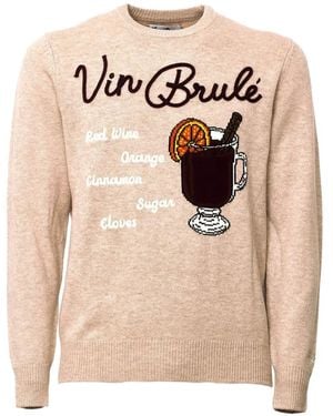 MC2 Saint Barth Heron Crewneck Knit With Vin Brulé Intarsia And Embroidery - Natural