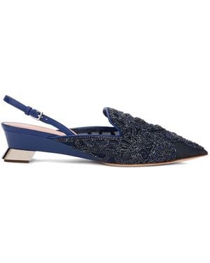 Alberta Ferretti Bead-Embroidered Mesh Court Shoes - Blue