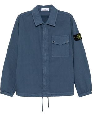 Stone Island Compass-Patch Herringbone Shirt - Blue