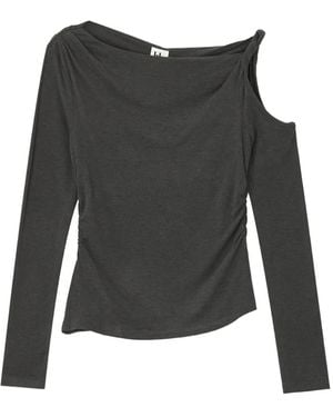 B+ AB Cold-Shoulder Ruched Blouse - Black