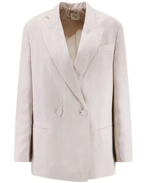 Alysi Double-Breasted Peak-Lapel Blazer - White