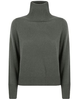 Allude Roll-Neck Ribbed-Trim Sweater - Green