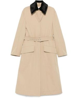 Nanushka Belted Fur-Collar Coat - Natural