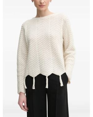 Ouí Tassel Chevron Knitwear - White