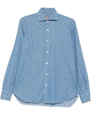 Barba Napoli Floral-Print Long-Sleeve Shirt - Blue